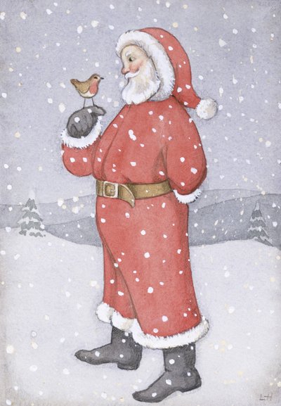 Father Christmas and a Robin by Lavinia Hamer